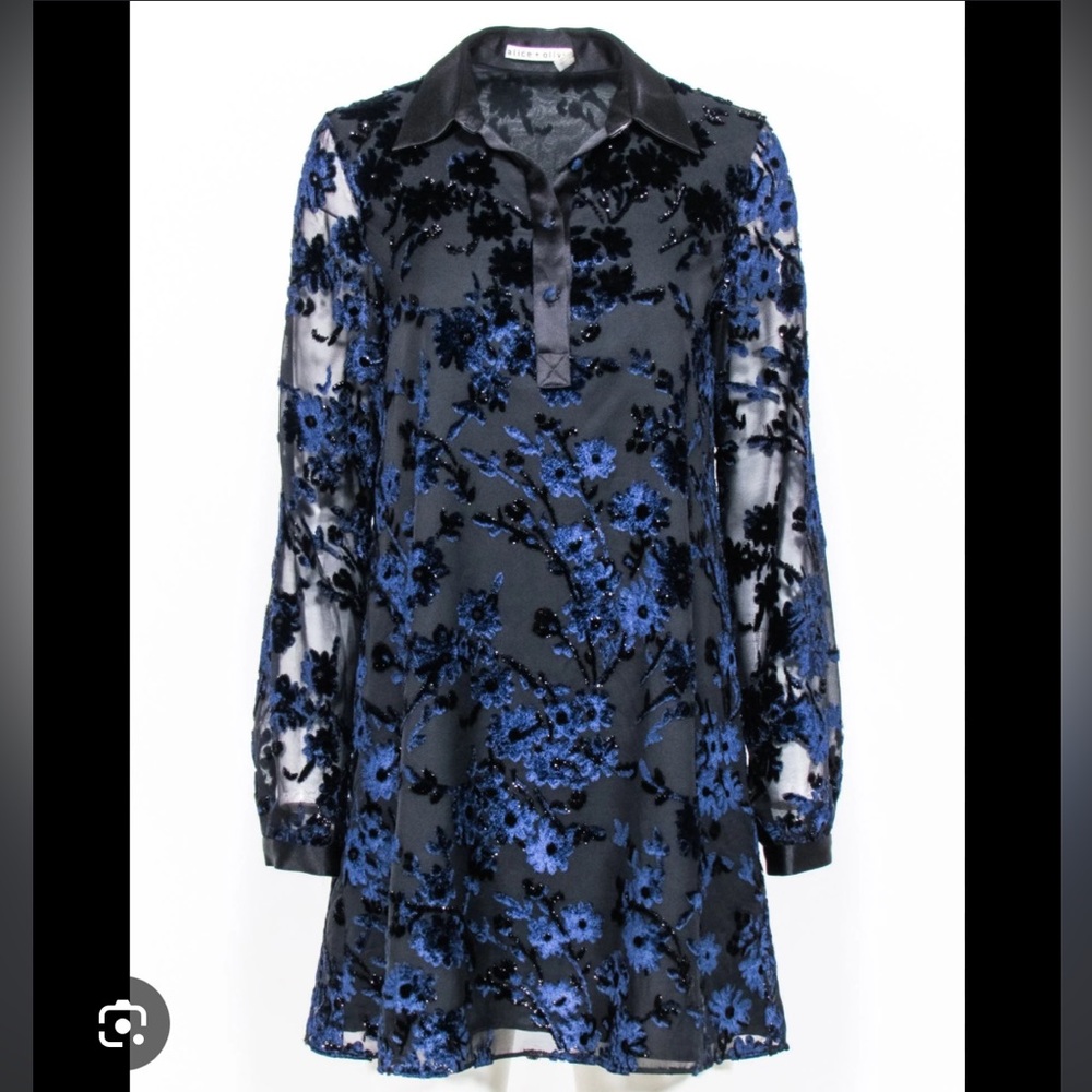 Alice + Olivia Blue and Black Shift Dress